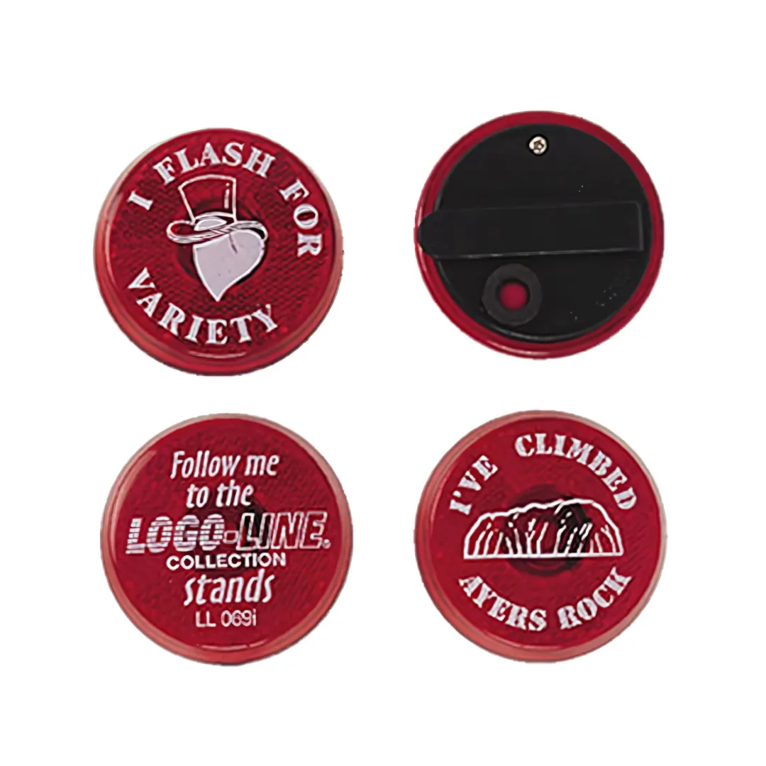 The Flasher Badge with custom branding for staff uniforms