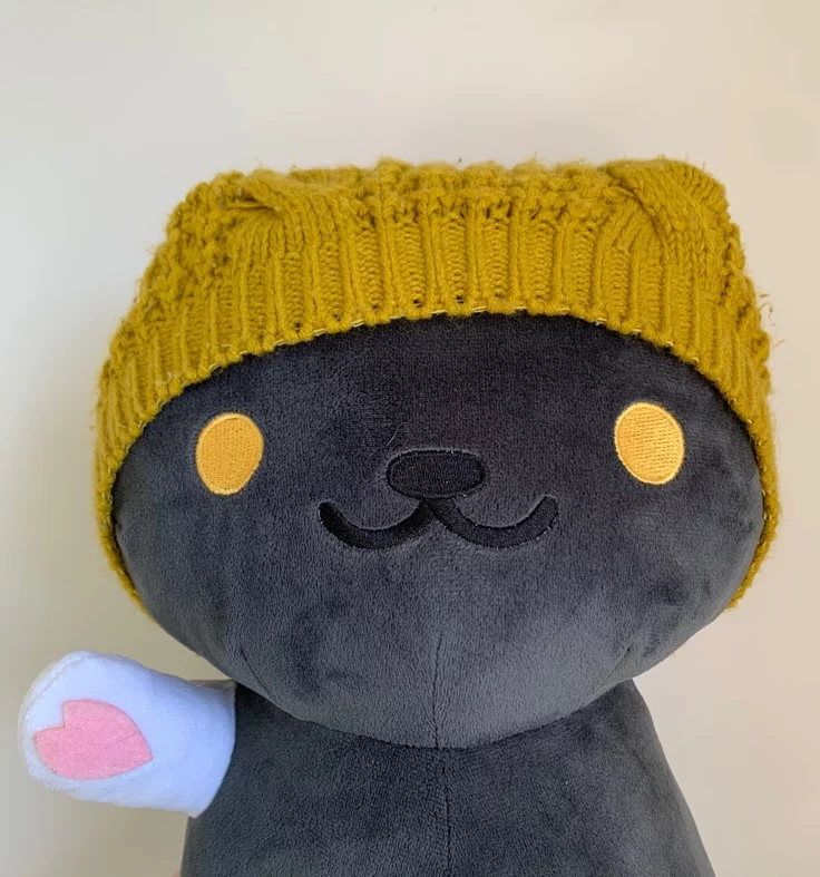 cat plush in fashion beanie