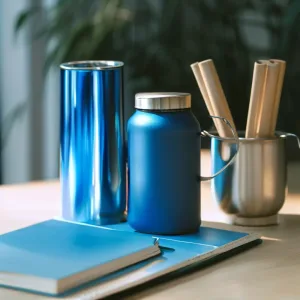 blue_metal_mug_bamboo_water_bottle