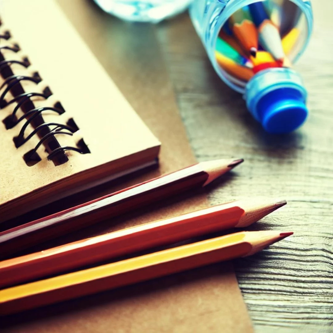 notebooks,pencils and bottle