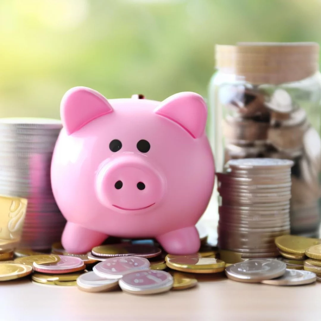 piggy bank and coins