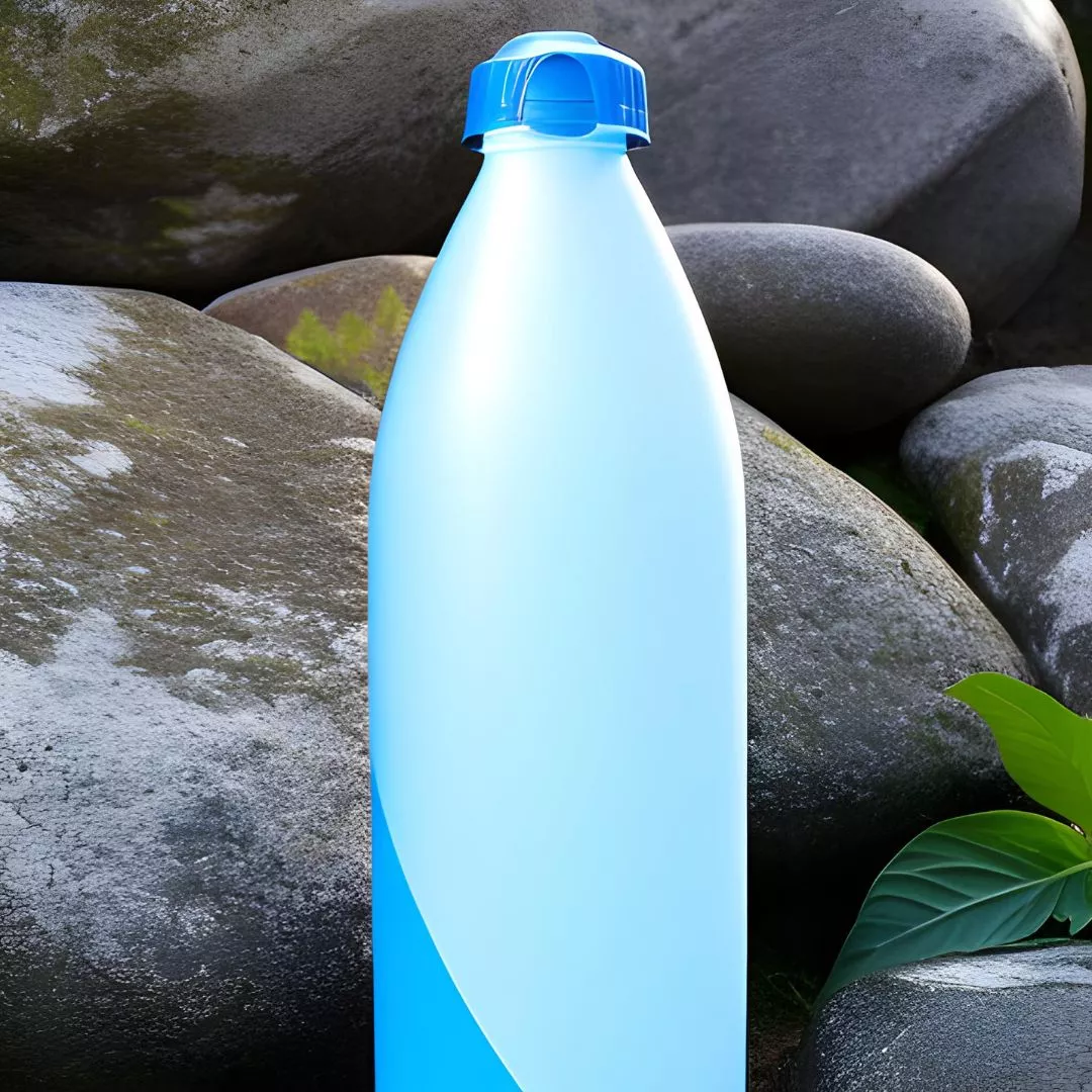 Blue BPA-free plastic drink bottle.
