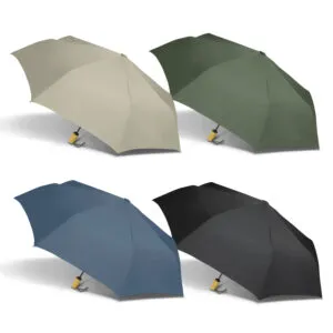 Four umbrellas in beige, green, blue, and black, exuding outdoor elegance on a white background.