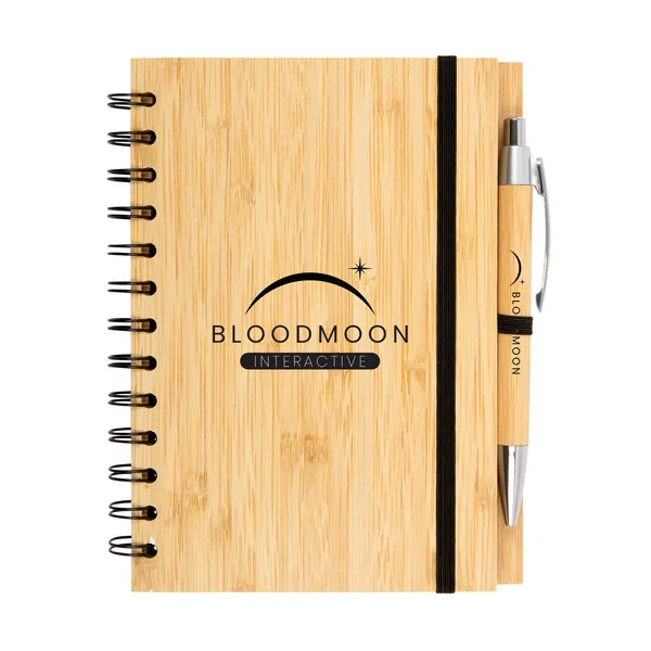 Promotional Spiral Bamboo Writing Set with company logo