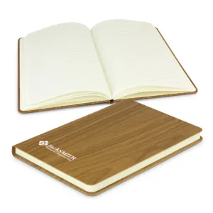 Two brown hardcover diaries for 2025, one open showing lined pages.