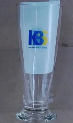 Promotional beer glass customised for Kaplan Business School