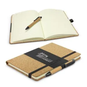 Promotional cork notebooks with pens - company logo printed in the cover