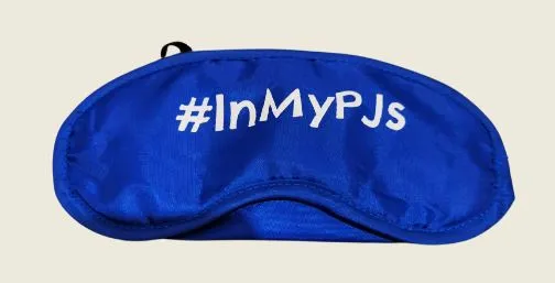 branded blue eye care mask with logo.