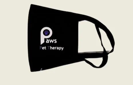 branded black face mask with logo.