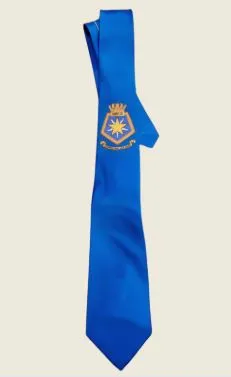 branded tie with a logo on it.
