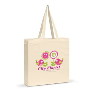 Beige tote bag with floral design, text City Florist - a perfect promotional product.
