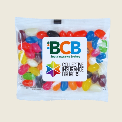 branded jelly beans with logo printed on it.