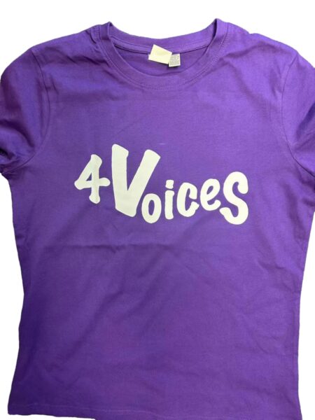 Violet tee shirt with 4voices logo