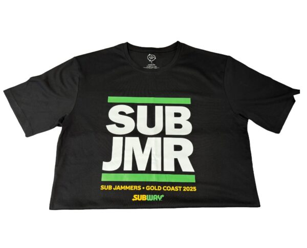 Black shirt folded and with company logo