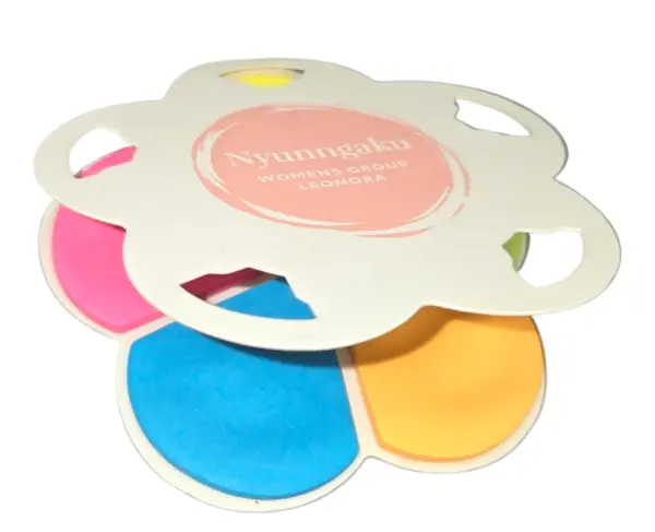 Flower shaped sticky notes with company logo