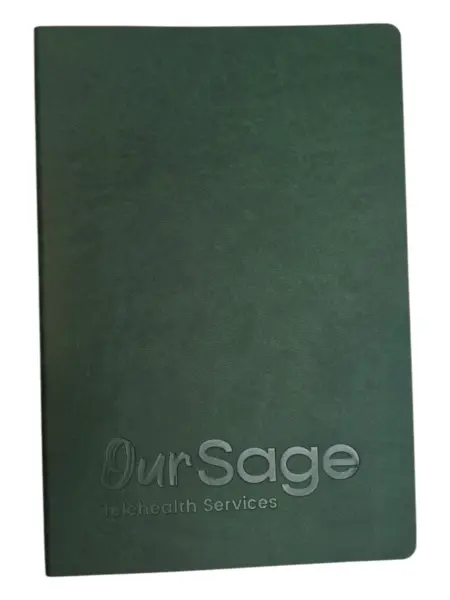 Green diary notebook with OurSage logo