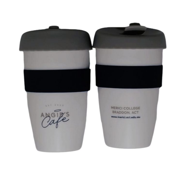 reusable mugs from angie's cafe.