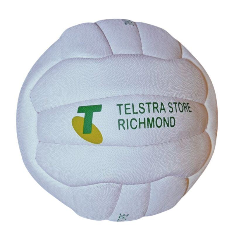 white volleyball with telstra store richmond logo