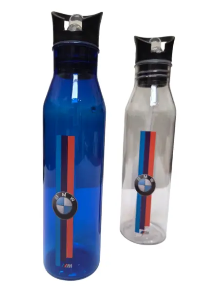 blue and grey bottles with BMW logo
