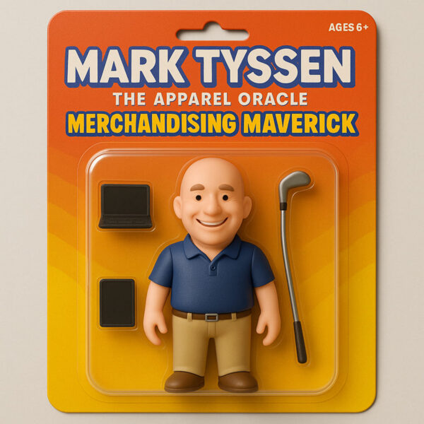 Toy figure of a smiling bald man with golf club, branded merchandise in Wollongong.