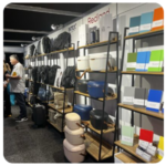 Showcase shelves with bags, containers, and notebooks to support your business goals.