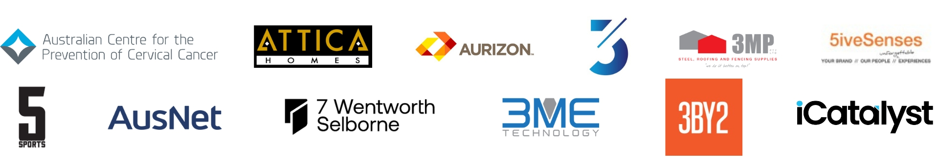 A row of twelve different company and organization logos on a white background.