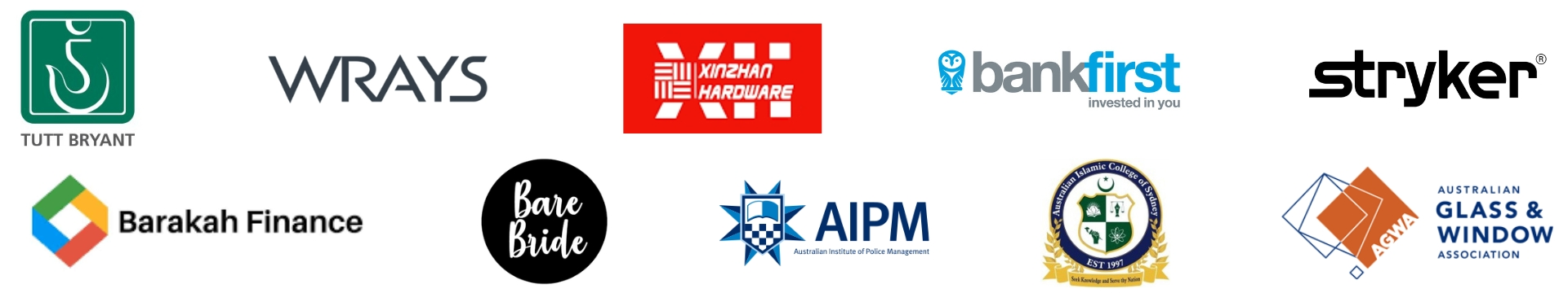 A row of ten different company logos displayed on a white background.