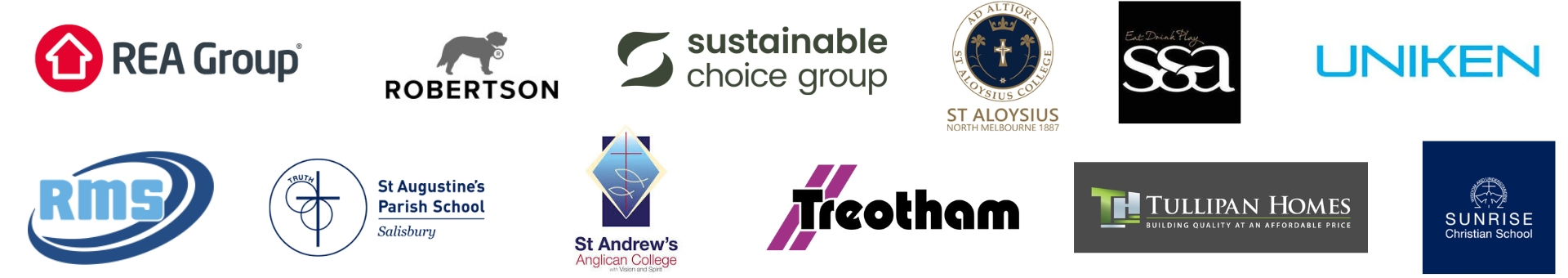A row of various company and school logos on a white background.