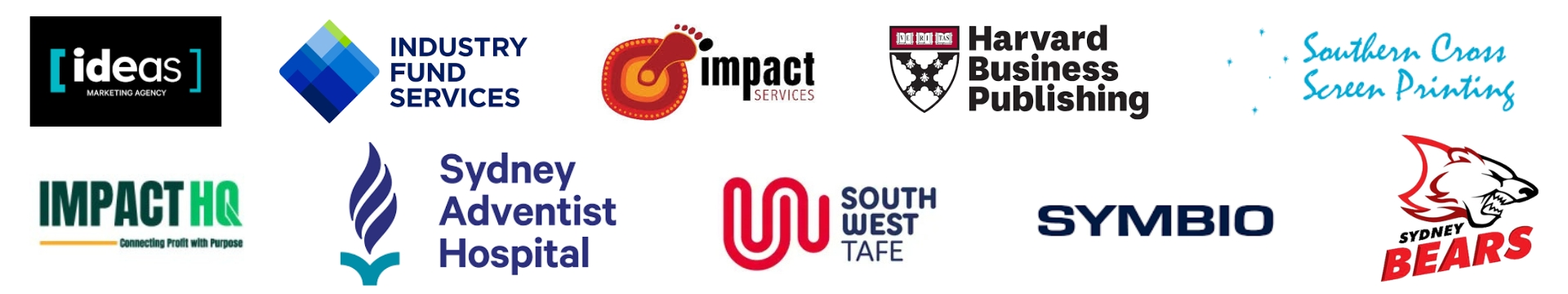 A row of various business and organization logos on a white background.