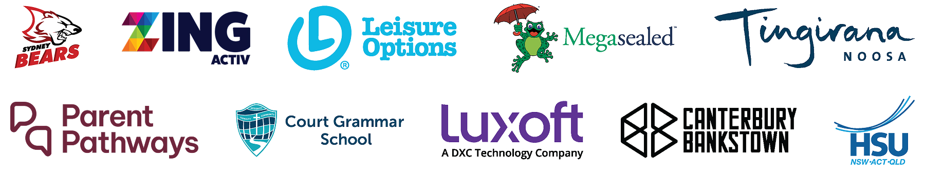 A row of assorted business and organization logos on a white background.