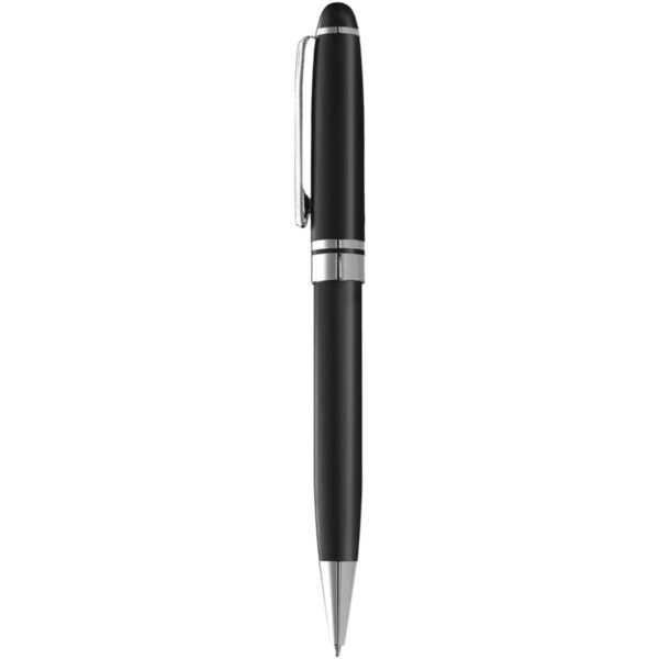 Black ballpoint pen with silver accents, ideal for inclusion in welcome kits.