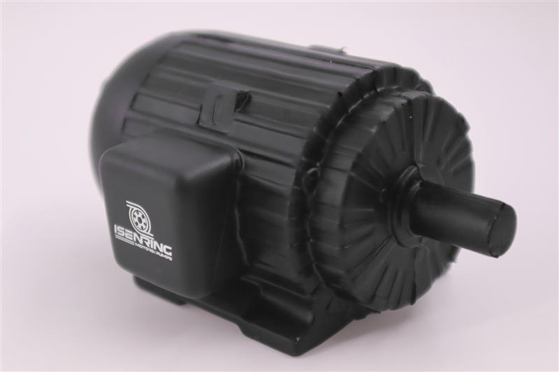 A black Isenring electric motor with a logo and ridged casing on a white background.