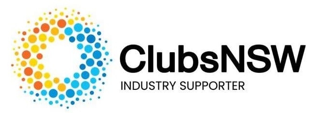 ClubsNSW Industry Supporter logo with colorful dotted circle—promotional products in Sydney.