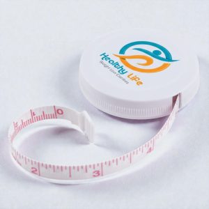 A round tape measure labeled Healthy Life, a great promotional product under $5, on white background.