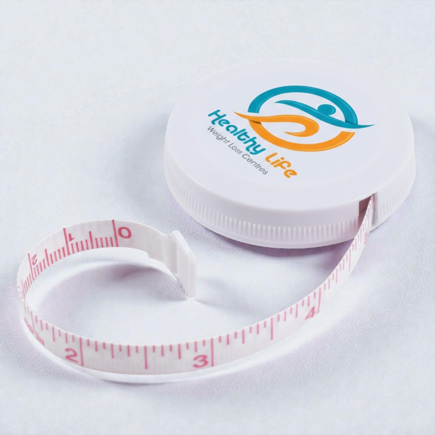 A round tape measure labeled Healthy Life, a great promotional product under $5, on white background.