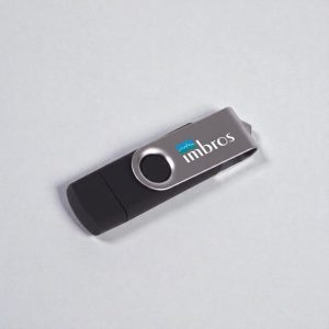 Black and silver USB flash drive for accounting firms, labeled imbros on light gray background.