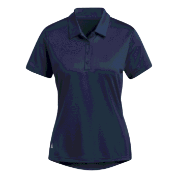 Navy blue short-sleeve custom polo shirt with collar, ideal for business apparel, on white background.
