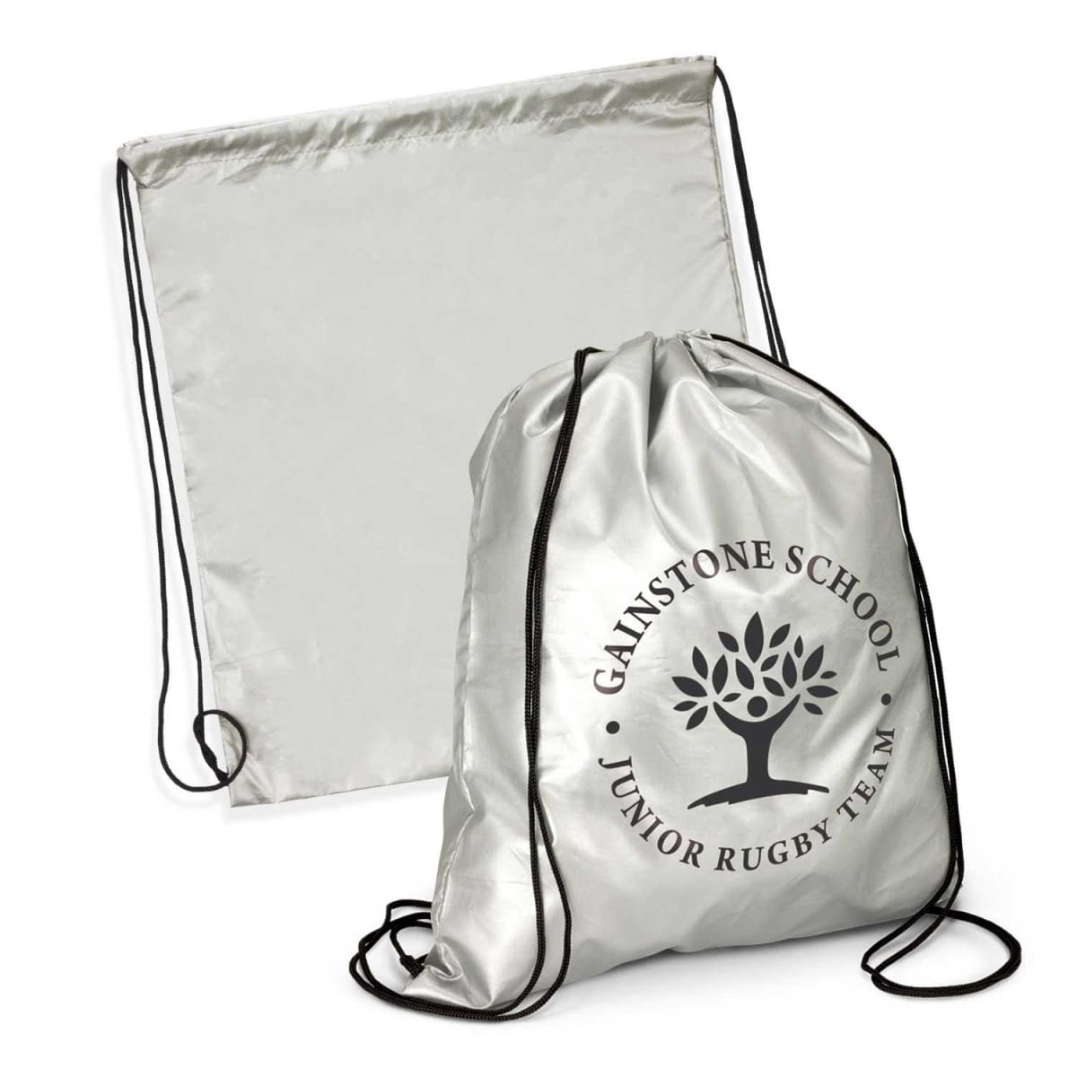 Personalised Silver Drawstring Bags
