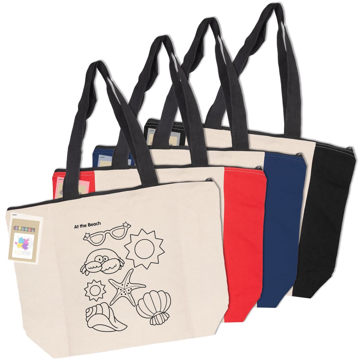 Emmane Colouring Calico Zip Shopper Bags - rush