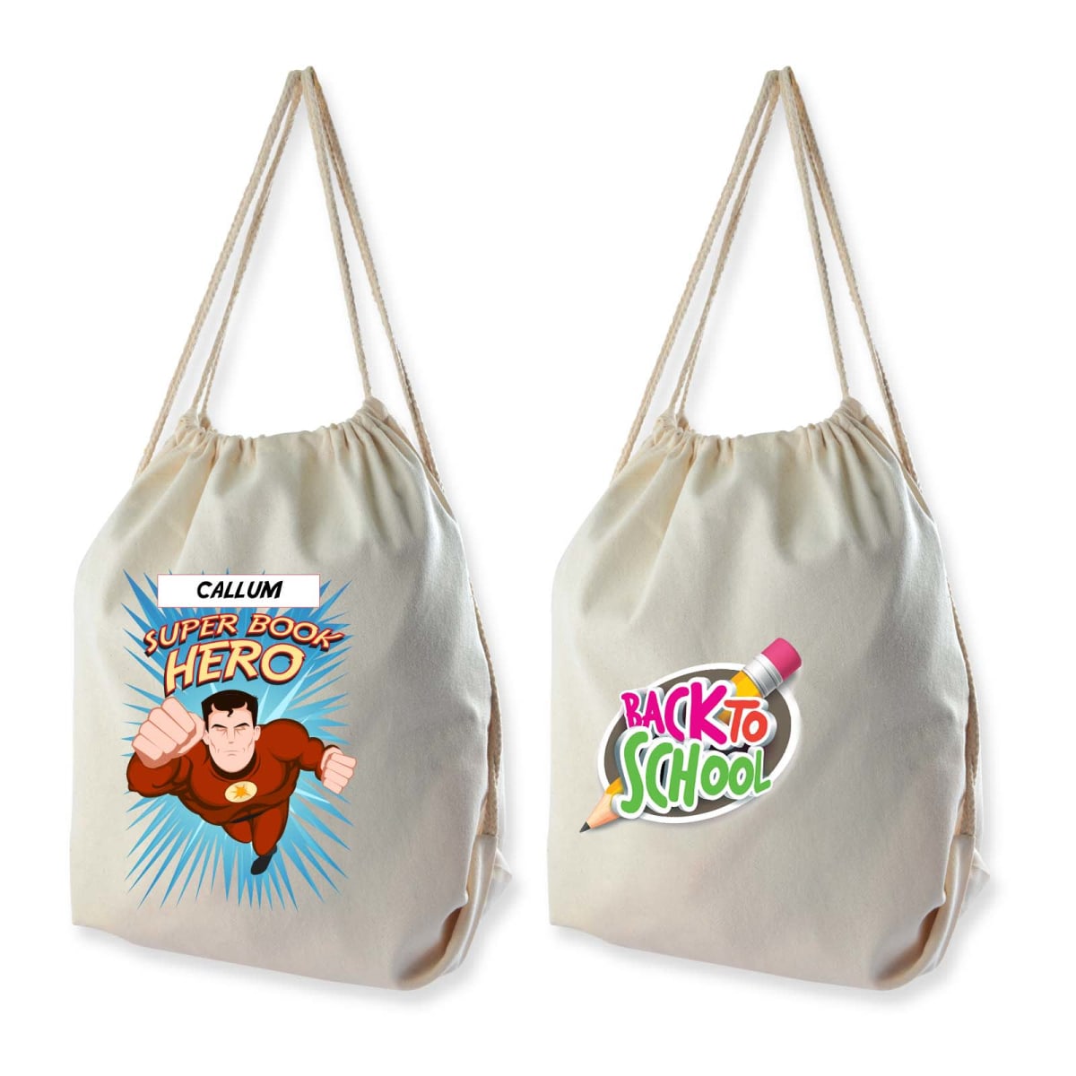 Eco Calico Backpacks with Rope Drawstrings