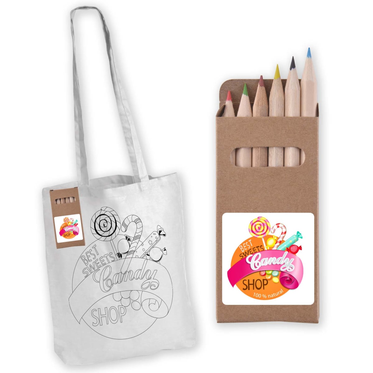 Wixie Long Handle Cotton Bag And Pencils