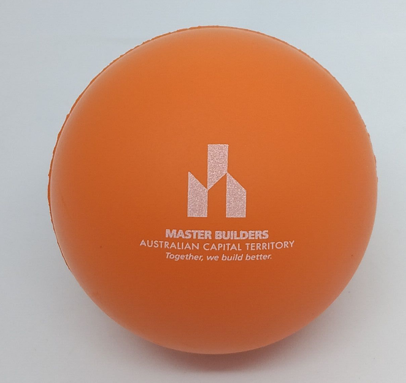 An orange ball with the Master Builders ACT logo, perfect for Canberra’s builders association events.