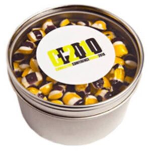 100g Humbugs in Small Round Window Tins