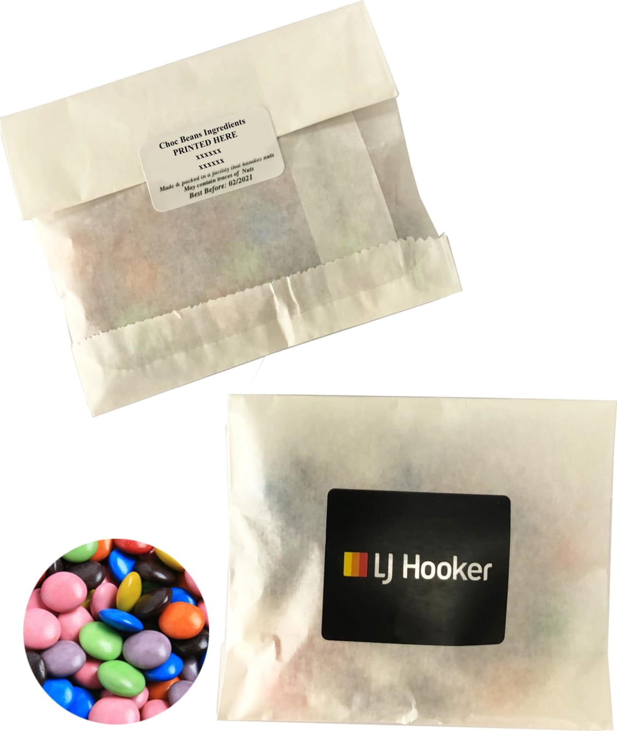Choc Beans In Promotional Paper Bags 50G