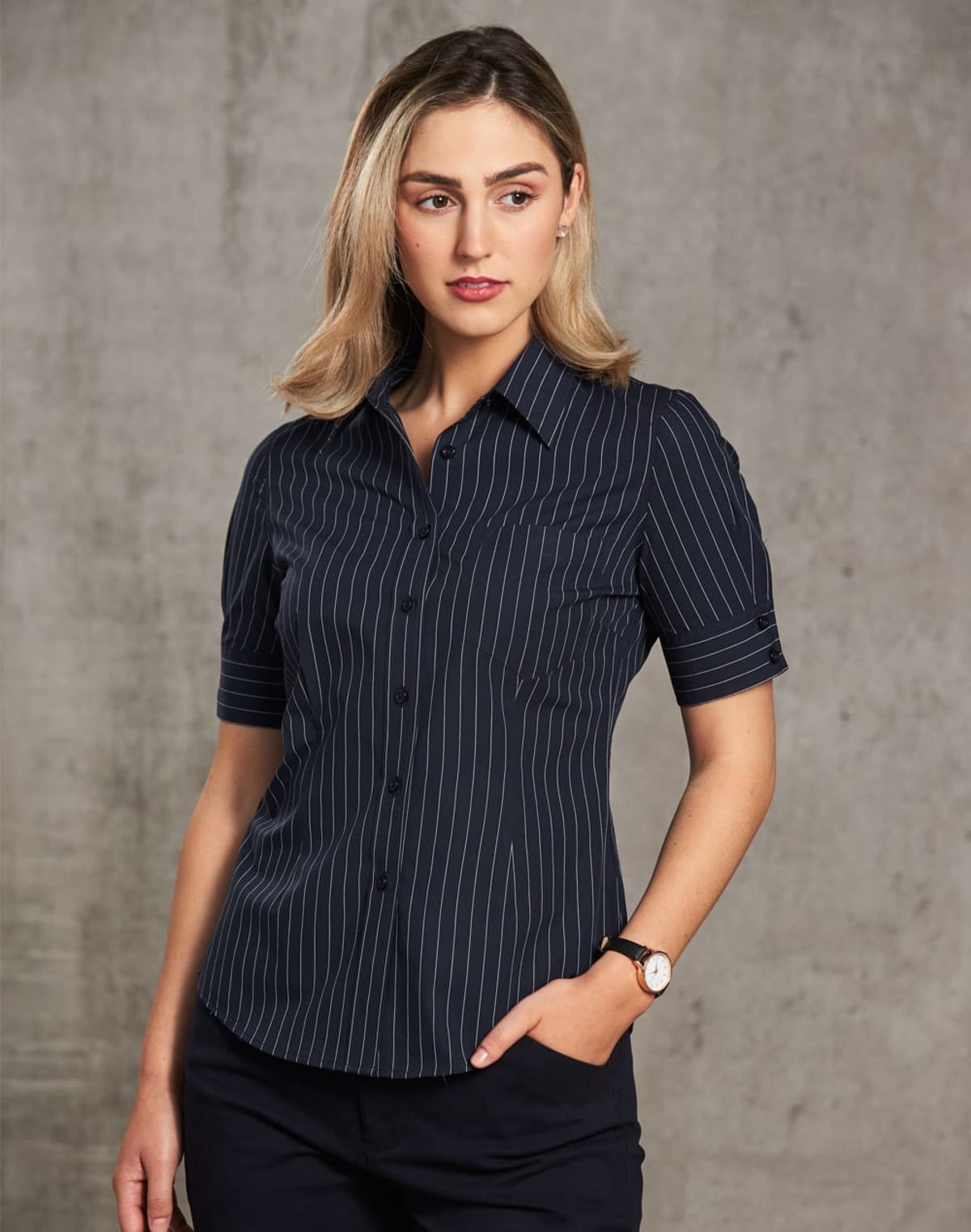 Business Pin Stripe Short Sleeves