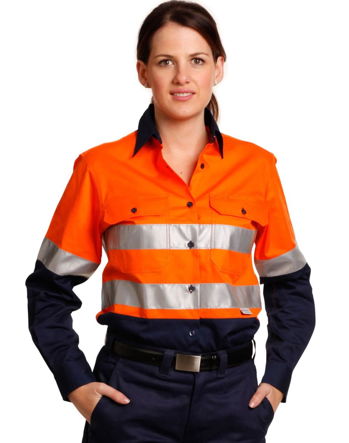 Ladies' Hi-Vis Long Sleeve Safety Shirts 3M Tape