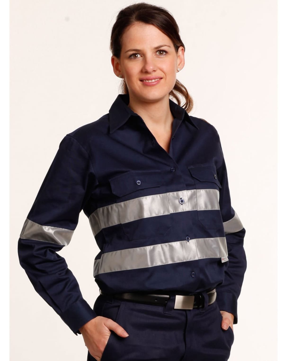 Women Hivis Cotton Long Sleeves Work Shirts With 3M