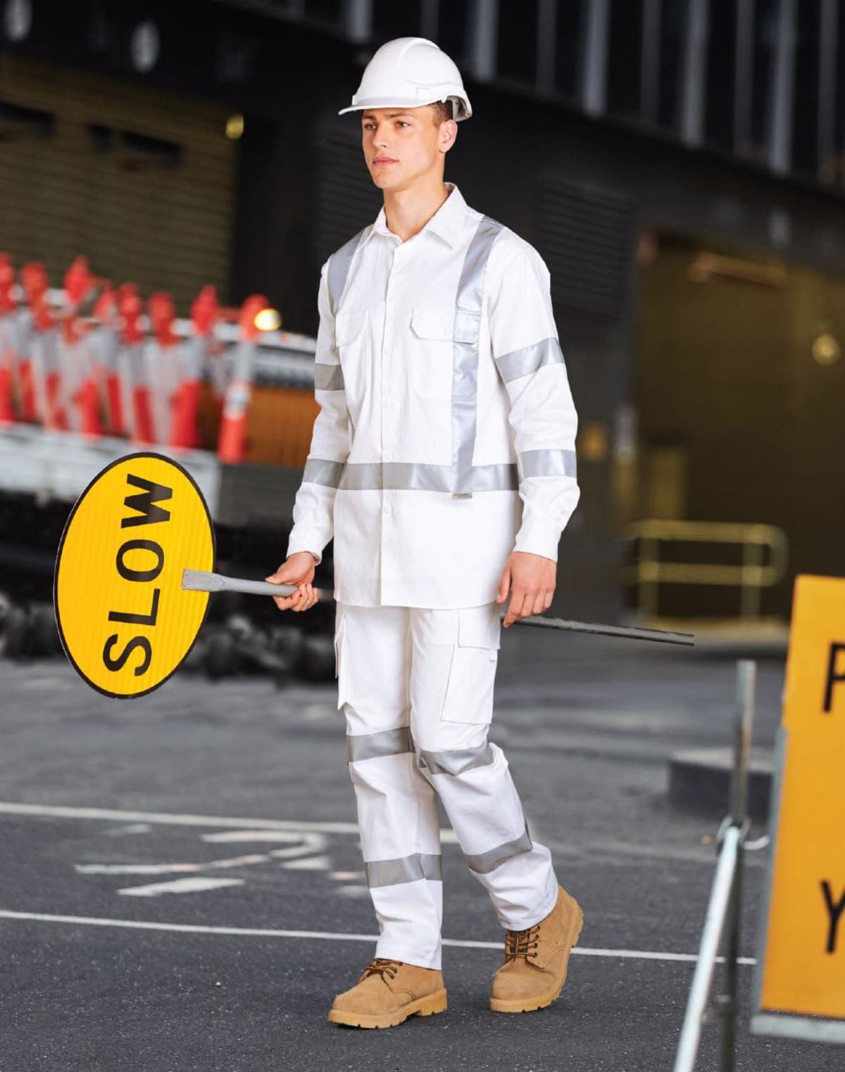 Mens White Safety Shirts With Silver Tape